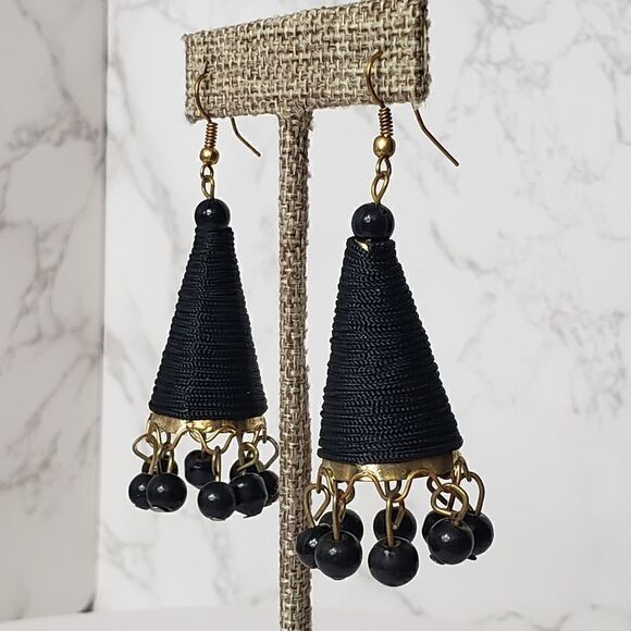 Vintage French Hook Cone-style Beaded Earrings - Picture 2 of 6